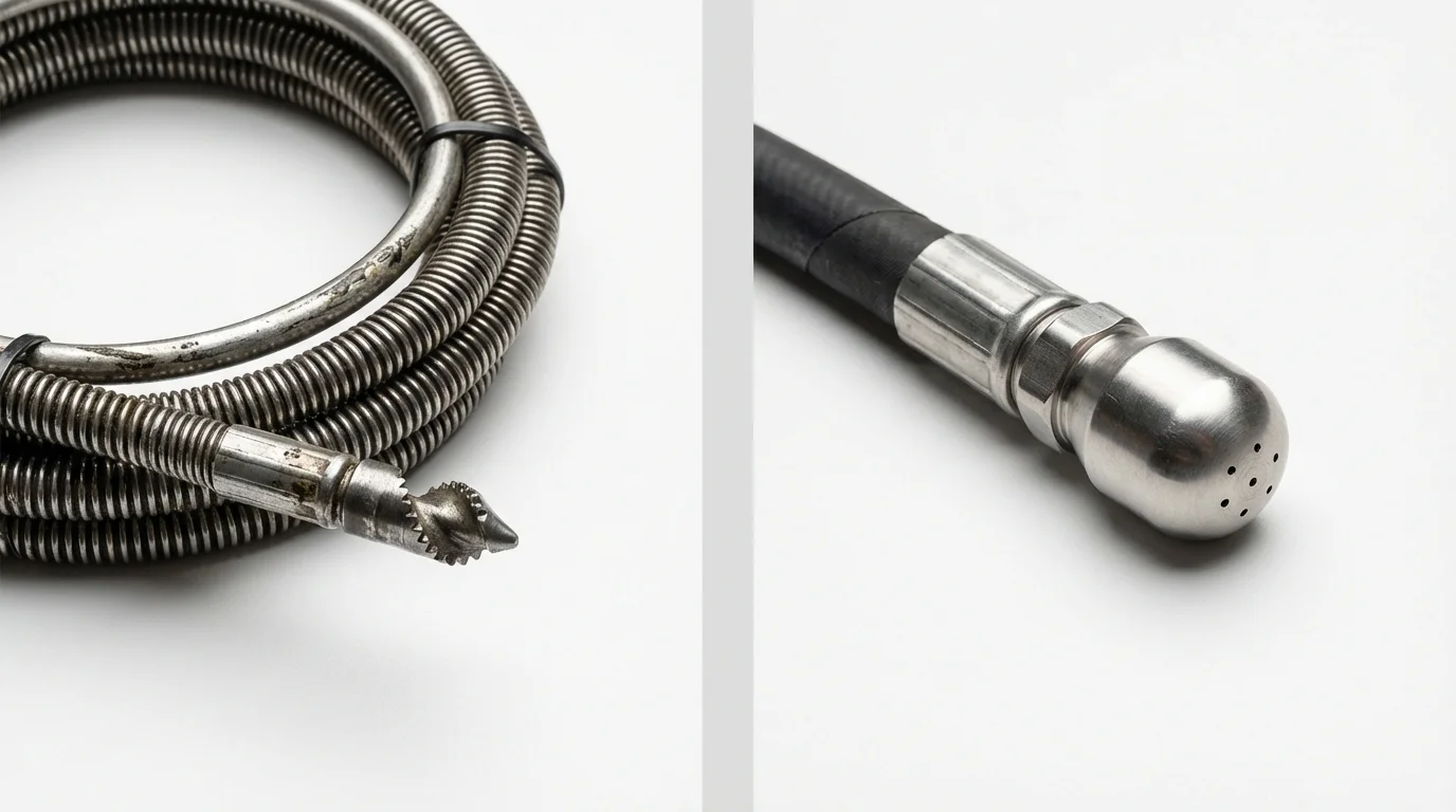 Drain snake cable and hydro jetting nozzle used for drain cleaning in Bethel, NC