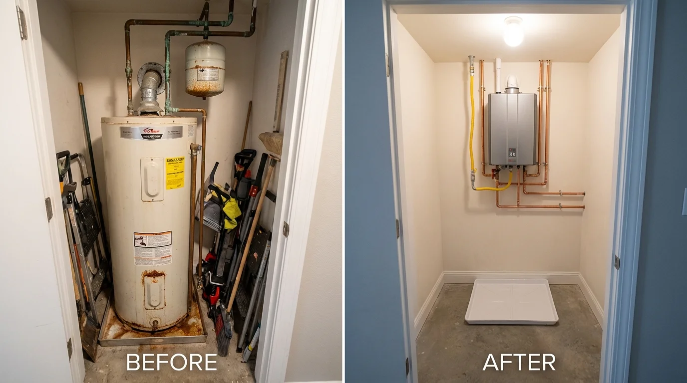 Tank water heater versus wall-mounted tankless unit comparison for Bethel, NC homeowners